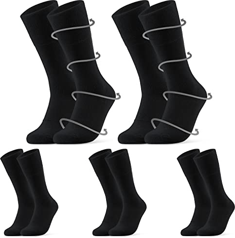 Mens Socks, Diabetic Socks for Men Stretchy 5 Pack Soft Top Socks for Men Gentle Grip Calf Length Non Elastic Loose Socks for Swollen Legs Size 8-12 (Black, 8-12 UK)