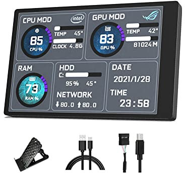 Pantalla IPS de 5 Pulgadas para Aida64, Monitor de PC Secundario de 800x480, Monitor de Datos de Disco Duro de RAM de CPU de Computadora, Compatible con Windows, 2 X TYPE C/1 X Interfaz de Tarjet