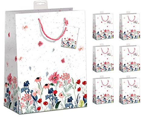 PremiumLine Geschenktaschen 6 Stück edle Geschenktüten Papier Tragetasche DIN A4 Geschenkbeutel mit farbiger Kordel und Namenskarte Skorpion Papeterie Größe: Large 26x32x12cm