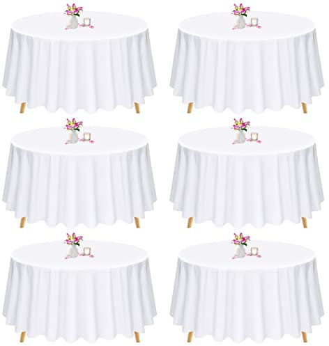 6er-Pack runde Tischdecke, weiße runde Tischdecke, runde Tischdecke 228cm,weiße Tischdecken, runde, waschbare Tischdecke aus Polyestergewebe für Hochzeiten, Bankette oder Restaurants (weiß)