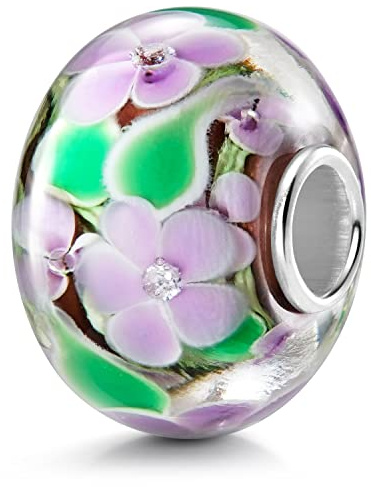MATERIA by Matthias Wagner XXL Glas Beads - Damen Charms Anhänger Silber 925 Blumen