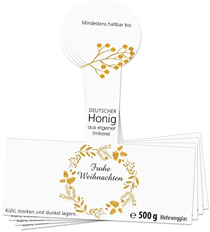 Apoidea – Honig Etiketten 500 g mit Goldveredlung & Gewährverschluss selbstklebend & personalisierbar - 25 Stück/Etiketten Honiggläser/Honig Aufkleber für selbstgemachten Honig/Honigetiketten