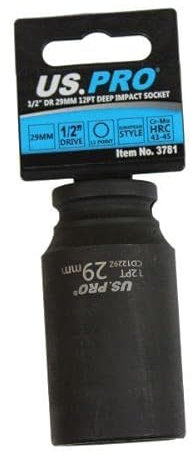 US PRO Tools Single 1/2 DR 29MM 12PT Deep Impact Socket 3781