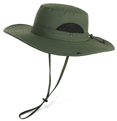 Wmcaps Chapeau Homme Soleil été Chapeaux de Randonnée Femme Anti UV Parasol Aventurier Safari Chapeau de Brousse Militaire Paille Cowboy Boonie Hat Peche (Vert Armée)