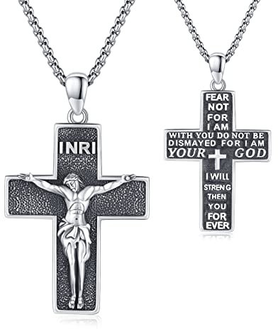 XIXLES Jesus Kruzifix Halskette 925 Sterling Silber Religiöse Halsketten Christus Jesus Kreuz Anhänger Christliches Amulett Schutz Konfirmation Schmuck Geschenke für Männer Frauen Jungen Mädchen