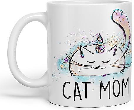 Vixar Cat Mum Unicorn Kitten Ceramic 330 ml Coloured Mug Cup Gift Tea Coffee Christmas Office Home (White)