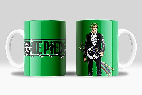 Taza One Piece - Colección taza onepiece con sus protagonistas: Luffy, Nami, Roro, Usopp, Brook, Nico, Vivi Taza nami - Taza roro one piece | Cerámica 355ml (One Piece Roro Zoro)