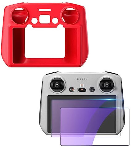 ZWLLKJGS Aktualisierung RC Silikon Abdeckung Hülle+Bildschirm Schutz Films für DJI Mini 3/Mini 3 pro/Air 2s/Mavic 3 Schlau Fernbedienung(Rot)