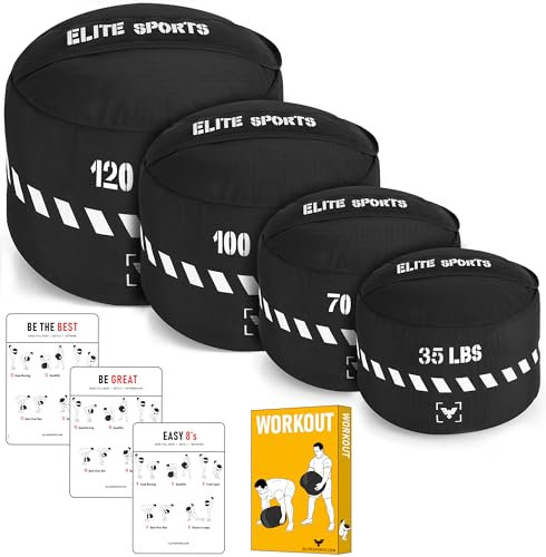 Elite Sports Workout-Sandsack, robuste Strongman-Sandsäcke für Ganzkörper- und Rumpftraining, Gewichtheben, Kampfkonditionierung (15,9 kg, Schwarz)