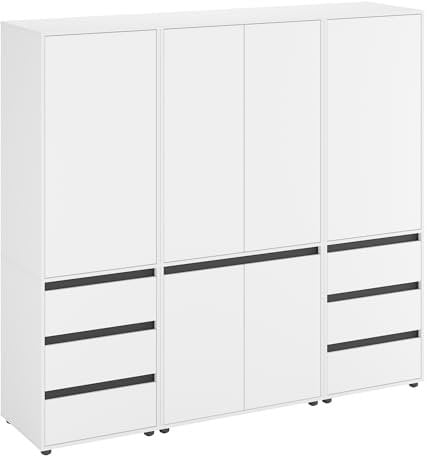 KOMTO Kleiderschrank Groß in Weiß - Schrank Schlafzimmer Kinderzimmer Mehrzweckschrank mit 6-türig & 6 Schubladen Garderobenschrank Flur | Drehtürenschrank Cube 210 x 192 x 53 cm