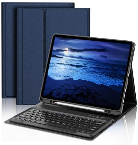 JADEMALL Für iPad Pro 12.9 Hülle mit Tastatur - Ultraleicht, Kabellos für 3.-6. Gen (2018-2022), Deutsches QWERTZ, Pencil Halter, Stoßfester Schutz, Slim Design, Dunkelblau