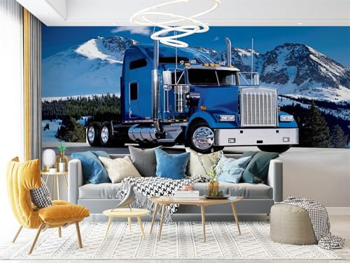 Tapete Wandbild 3D Fototapete Blauer Lkw Vliestapete Wandtapete Foto für Modernes Design der Fernseh Hintergrund Wand-Kunst-Deko, 400x280 Cm