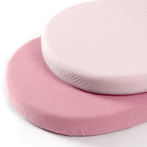 lulumoon 2er Set Musselin-Baumwolle Spannbettlaken: Kinderwagen Bettlaken Stubenwagen Matratzenbezug für Babybett und Beistellbett 90x40 cm (Rosa Nelke)