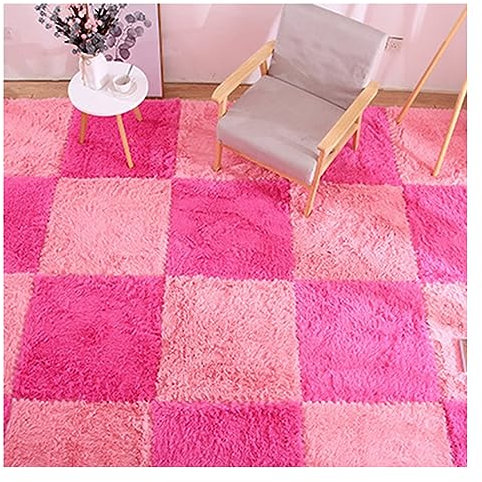 10 Stück Ineinandergreifende Spielmatten, Puzzle-Spielmatten Mit Puzzle-Fliesen, Quadratische Plüschteppiche, Fitness-Yogamatten, Krabbelmatte, Bodenbelag(Size:30x30x0.6cm,Color:Pink+Rose Red)