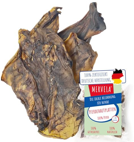 MERVELA Pferdehautplatten | 100% Pferd pur | 1 Stück | Haut Hautplatten vom Pferd getrocknet | Qualität aus Deutschland | ideal für hypoallergene, allergische und Sensible Hunde