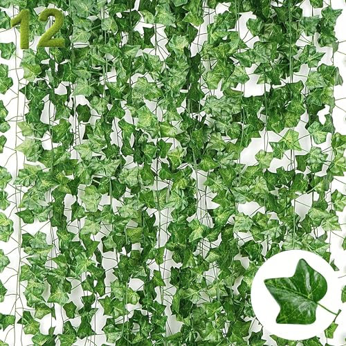 YSDMY Künstliche Pflanzen 12 Stück efeu Girlande 86Ft Fake efeu Fake Plant für für Hochzeit, Party, Garten, Büro, Wand. Weingirlande Room Decor hängepflanze künstlich
