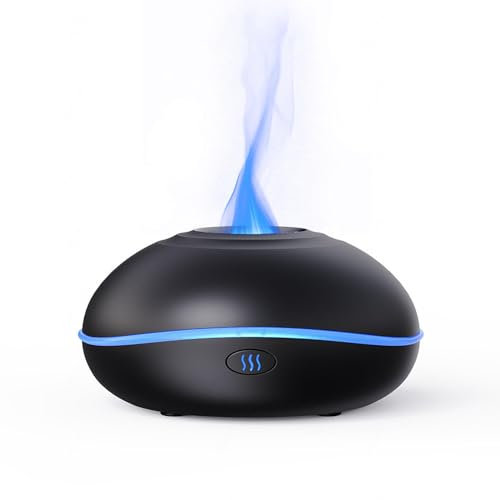 Diffuser Flamme mit 7 Flammen Effekt, 200ml Stumm Diffuser Flammeneffekt mit Wasserlose Abschaltautomatik für Zuhause Büro oder Yoga,Black