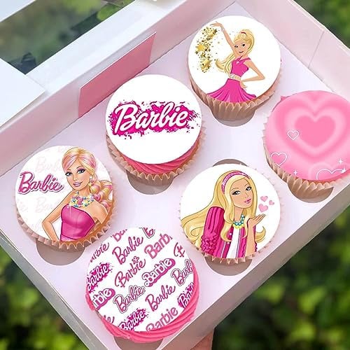 Anglesit Pre-Cut 6A Edible Stand up Wafer/Rice Paper Cupcake Cake Toppers Birthday Party Pink Decorations (12)