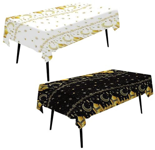 2 Stück Mond-Themen-Tischdecke, Ramadan-Tischdecke, Umrah-Mubarak-Dekoration, Eid-Tischdecke, Kirchentischdecke, Krebstischdecke, Ramadan-Tischdekorationstuch