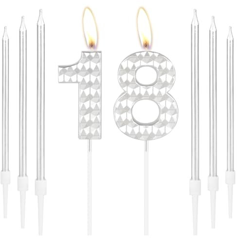 Silver Number 18 Birthday Candle Topper for Girls Boys Women Men - Party Decorations and Wedding Anniversary