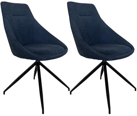 Esszimmerstühle Blau - 2er Set Stoff mit Metallbein Moderner 360 Grad Drehbarer Stuhl für Wohnzimmer, Büro, Küche, Zeichensaal, Schminkstuhl, Balkon - Schwarze Metallfüße aus Edelstahl rutschfest