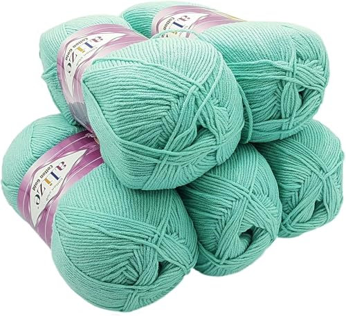 500g Strickwolle Ilkadim Export Cotton gold einfarbig, 5 x 100g Strickgarn mit 55% Baumwolle, uni (mint 15)