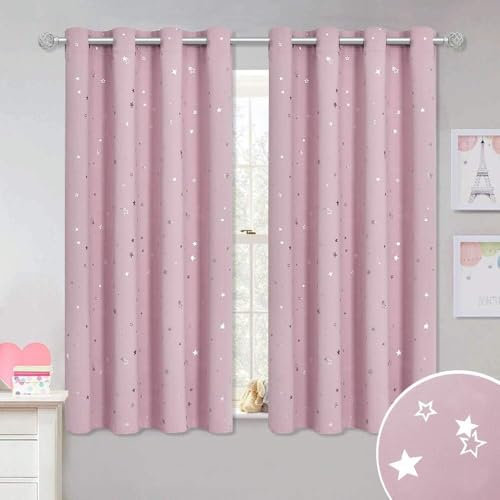 MAQUE Gardinen Rosa Verdunklungsvorhänge Stern Gardine 3D Gedruckt Schallschutz Vorhang für Wohnzimmer Schlafzimmer H175 x B140 cm 2 teiliges Set mit Ösen