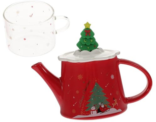 WATIIFUFU Juego De Tetera De Cerámica De 2 Piezas Con Forma De Árbol De Navidad Y Asa Lateral Exclusiva Para Fiestas De Té