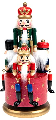 STOBAZA Wooden Nutcracker Music Box Clockwork Wind Up Musical Carousel Nutcracker Puppets Soldier Figures for Home Decor