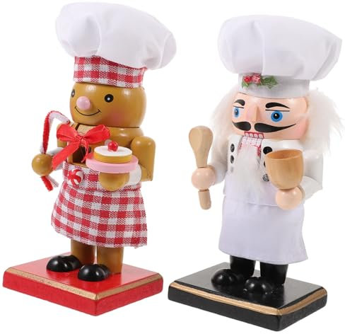 MAGICLULU Adorno Navideño De Cascanueces De Madera 2 Figuras De Chef Decoración De Escritorio