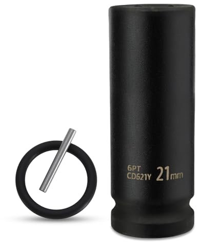 21mm Metric Deep Scaffolders, Scaffolding Impact Socket 1/2 Drive with Retaining Pin + O-Ring, 53mm Depth – Ideal for Long Bolts and Scaffolding Clamps, Heavy-Duty CR-V Steel