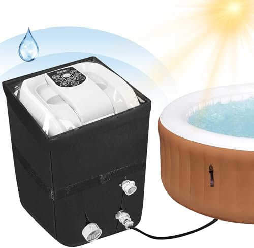 Hot Tub Pump Cover,Waterproof Dustproof Spa Heater Pump Cover, Hot Tub Insulated Pump Cover, Inflatable Bathtub Pump Cover, 600D Oxford Fabric, for Outdoor Bathtub/Pool (Clear, Black)