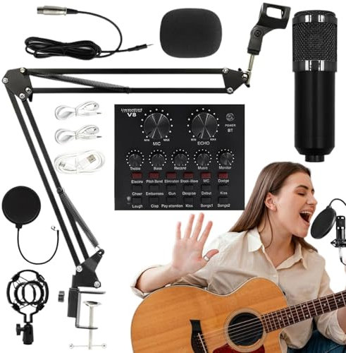 Uoqpty Recording Microphone Set | Professional Live Streaming Equipment | Live Streaming Sound Card Set, Streaming Mic Kit with Microphone Stand