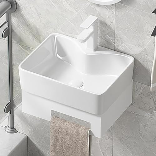 Lavabo Mural En Céramique Avec Porte-Serviettes En Inox,Lave Main Rectangulaire Pour Petits Invités,Salle De Bain Lavabo Ou Lave,Angle Lave Main 40cm,Lavabo Petit,Minimalist(White)