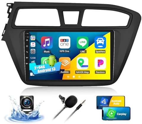 CAMECHO 2+64G Android 13 Autoradio para Hyundai I20 (Volante a la Izquierda) 2015-2017, 9 Wireless Carplay Android Auto Bluetooth Radio con WiFi GPS FM/RDS Mirror Link +Canbus Cámara Trasera