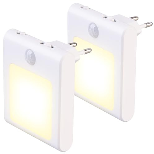 Lunartec Nachtleuchte: 2er-Set Steckdosen-LED-Nachtlicht, dimmbar, Bewegungs- & Lichtsensor (LED Nachtlicht mit Bewegungsmelder, Bewegungsmelder Licht Steckdose, Panel)