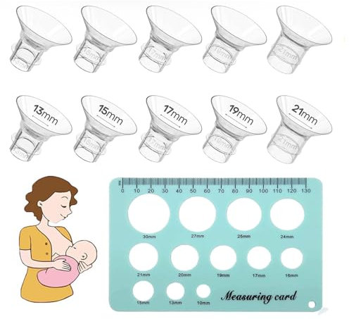 Momlacto10PCS Flange Sizing Kit 13/15/17/19/21mm for 24mm Flange/Shield of Most Pumps, Silicone Flange Insert for Momcozy/Spectra/Bellababy Breast Pump, Breastfeeding Essential Pumping Kit for Moms