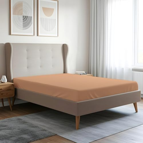 Pizuna Spannbettlaken 90x200 cm Baumwolle Pfirsich 400 Fadenzahl