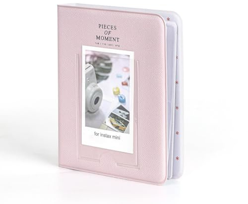 3 Zoll Mini Fotoalbum, PU Leder 64 Taschen Album Photocard Buch Album für Mini 12/11/9 und Mini Serie 3 Zoll Fotos, Kinokarten, Visitenkarten (Blau) (Rosa)