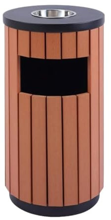 Papelera Oficina Cubos De Basura Cubo De Basura para Exterior, De Acero Inoxidable, con Diseño De Rayas De Madera Y Cenicero, Redondo, De Pie Papelera para Comunidad