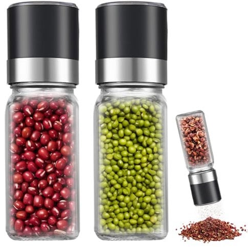 2 Pezzi 120 ML Macinapepe con Nucleo di Macinazione in Ceramica, Finezza Regolabile, Macina Pepe Manuale, Facile da Ricaricare e Utilizzare, Spezie Macina per Sale Marino Grosso, Pepe in Grani, Cucina