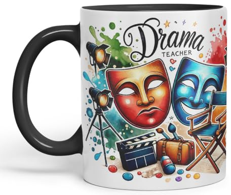 Vixar Drama Teacher Mug Thank You, End of School Gift Ceramic Coloured Mug Cup for Tea Coffee Hot Brew 330ml 11Oz Gift (Black)