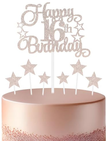 mciskin Rose Gold 16th Birthday Decorations for Girls,Personalised Happy 16th Birthday Cupcake Toppers for Cake,Glitter Rose Gold Cake Toppers for Girls Boys Women Men Party Favor Supplies Decorations