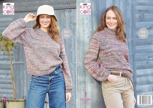 King Cole Aran Knitting Pattern Pamphlet - 6311 Ladies Sweaters (Two Designs) 32-50ins Easy Knit