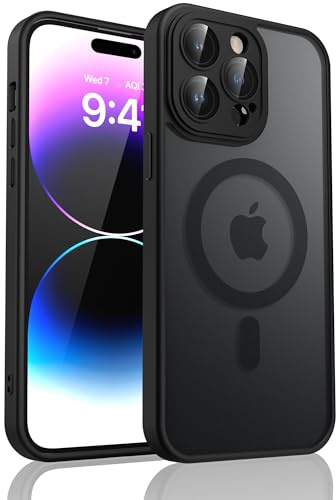 Mugust Magnetisch Hülle für iPhone 14 Pro Hülle, Matt Handyhülle Kompatibel mit MagSafe, Mattierte Durchscheinende Rückseite Schutzhülle Handyhülle für iPhone 14 Pro