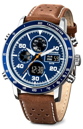 PINDOWS Herrenuhr Digital Analog, Multifunktion Sport Casual | Duales Display, helles Nachtlicht, Wecker, präzise Stoppuhr und spritzwassergeschütztes Design
