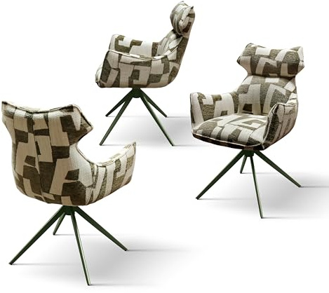 PAZZO DESIGN Poltrona imbottita Girevole Ornella con Poggiatesta e Braccioli, Set Da 1, Bianco/Oliva, Poltrona Tessuto, Relax, Lettura, Comoda, Gambe Metallo, Sala da Pranzo, Ufficio - id_2345