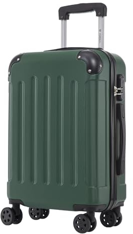 YONSLY Trolley Koffer Suitcase, Reisekoffer, Rollkoffer Handgepäck, Hartschalenreisekoffer mit 4 Rollen 360°, Zahlenschloss, Weicher Gummigriff für Reisen, Camping (M, Dunkelgrün)