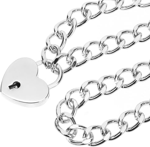 MAJORMENCH Silver Heart Padlock Necklace with Key Pendant, Titanium Steel Chain Choker Jewelry for Women and Men, for Weddings and Dates