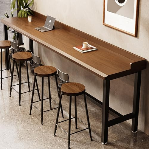JS Ellie Bartisch aus massivem Holz mit Rückenlehne und Fußstütze, hohe Inseltheke im Retro-Stil, geeignet für Wohnzimmer, Cafés und Dessertläden Walnut 120 * 45 * 105cm